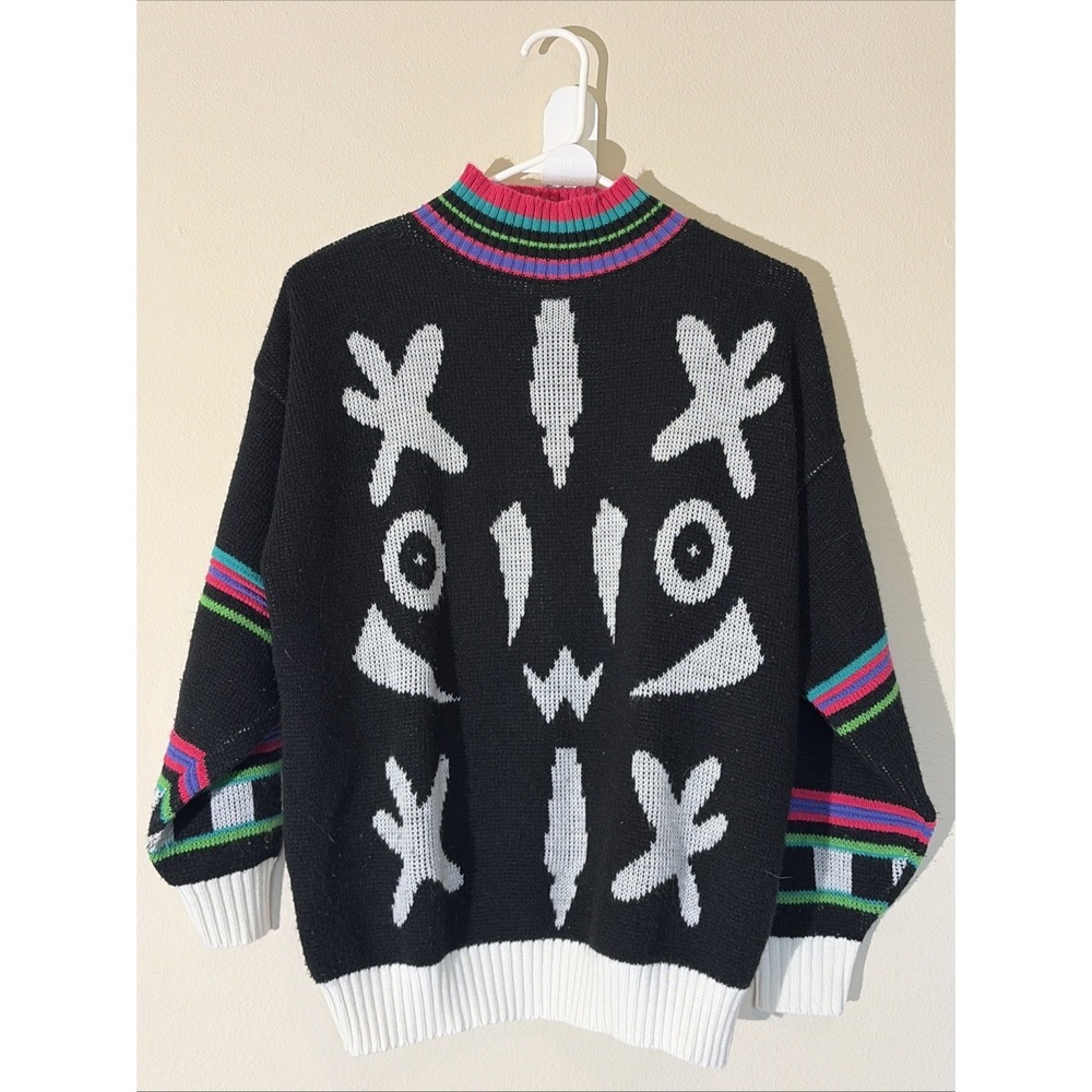 Vintage VTG Fortune Knits Abstract Geometric Funky Turtleneck Sweater Women S/M?